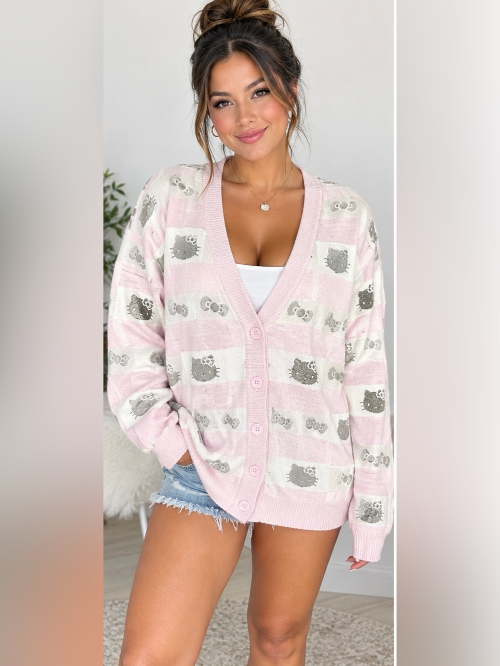 Forever 21 x Hello Kitty Embroidered Button-Up Cardigan Sweater Size Medium